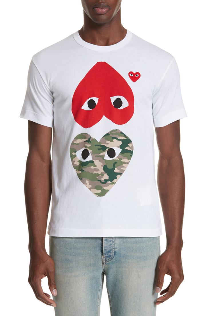 Men's Comme Des Garcons Play Camo Double Heart T-shirt