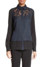 Women's Yigal Azrouel Embroidered Silk Jacquard Blouse