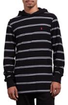 Men's Volcom Randall Striped Pullover Hoodie, Size - Black