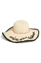 Women's Sole Society Embroidered Straw Sun Hat With Fringe - Beige