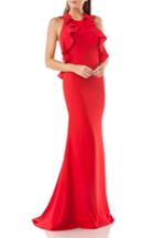 Women's Carmen Marc Valvo Infusion Ruffle Trumpet Gown - Red