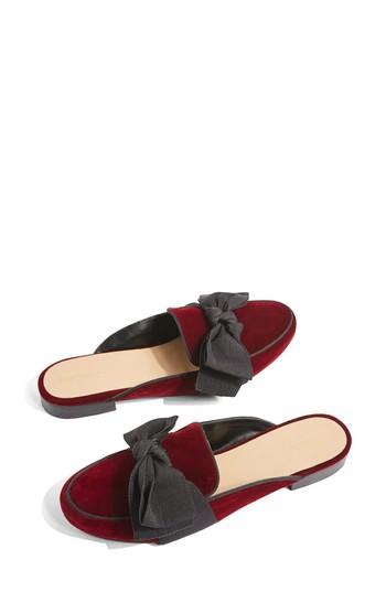 Women's Topshop Luna Bow Detail Backless Loafers .5us / 40eu - Burgundy