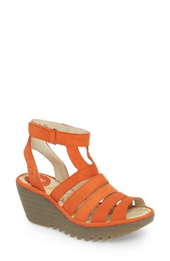 Women's Fly London Yeba Wedge Sandal .5-6us / 36eu - Orange