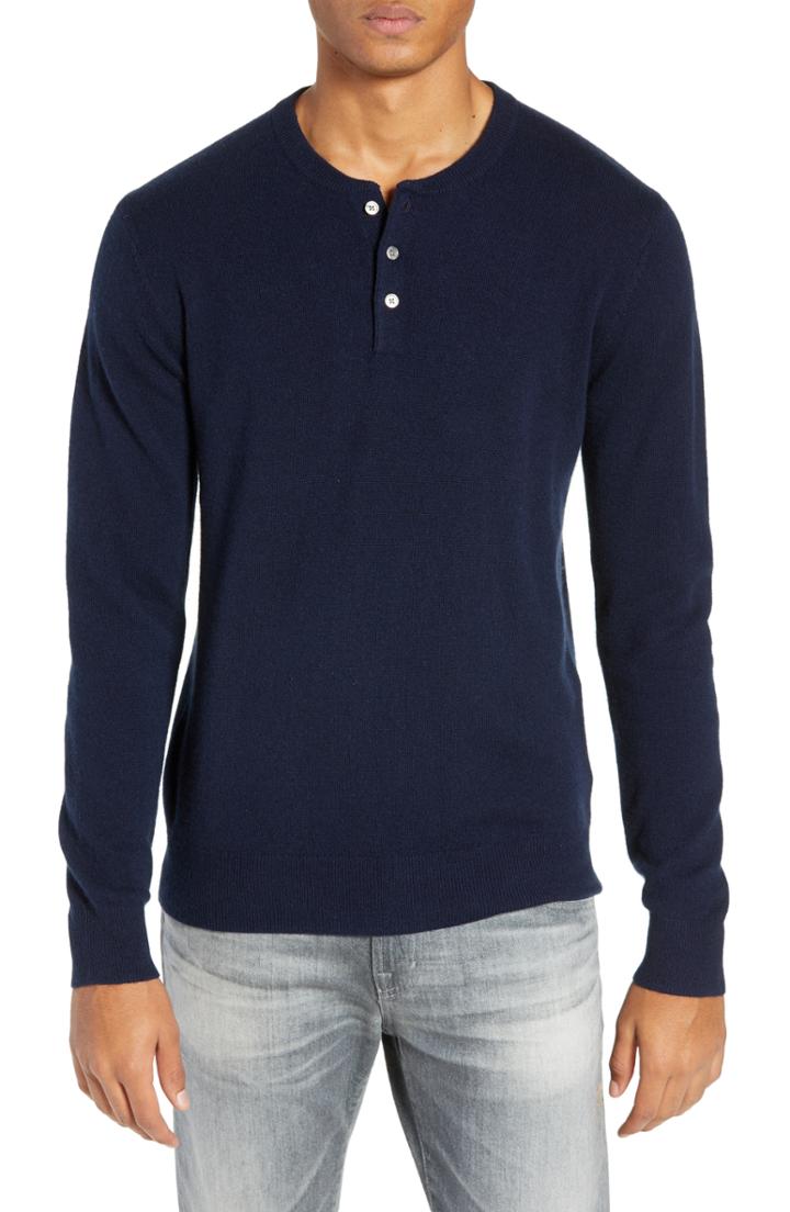 Men's Bonobos Slim Fit Cashmere Henley Sweater, Size - Blue