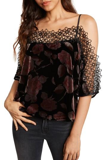 Women's Willow & Clay Velvet Cold Shoulder Top - Black