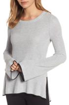 Petite Women's Vince Camuto Tipped Bell Sleeve Sweater P - Grey