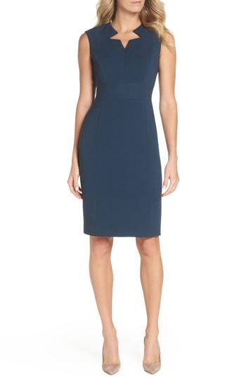Women's Tahari Star Neckline Crepe Sheath Dress - Blue/green