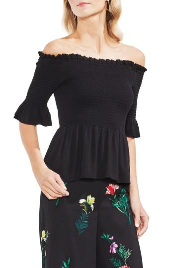 Women's Vince Camuto Off The Shoulder Smocked Top, Size - Black