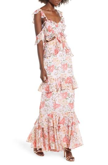 Women's Wayf Milan Cut Out Ruffle Maxi Dress - Ivory