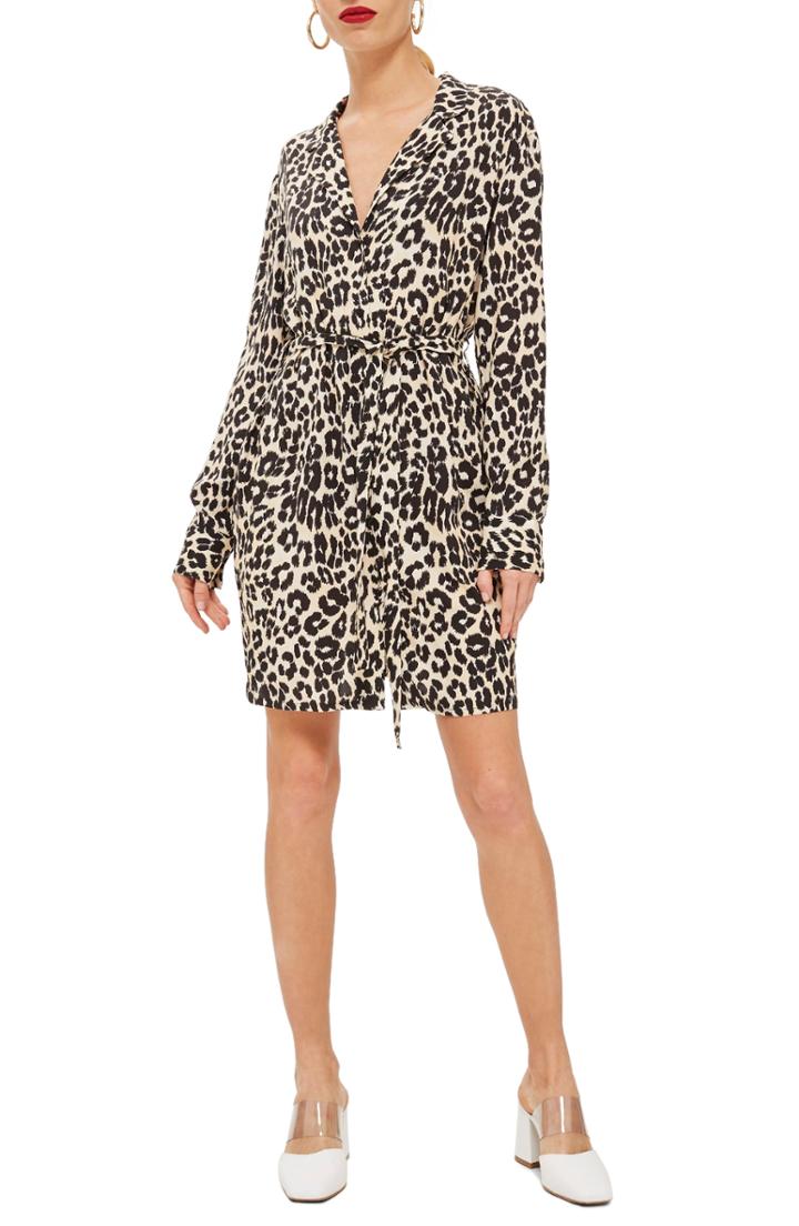 Women's Topshop Drawstring Stripe Shirtdress Us (fits Like 10-12) - Orange