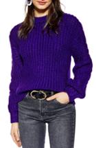 Women's Topshop Bishop Sleeve Cable Knit Sweater - Purple