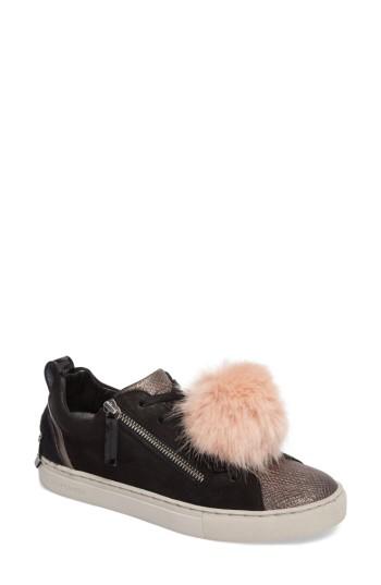 Women's Crime London Faux Fur Pom & Genuine Calf Hair Sneaker Us / 38eu - Black