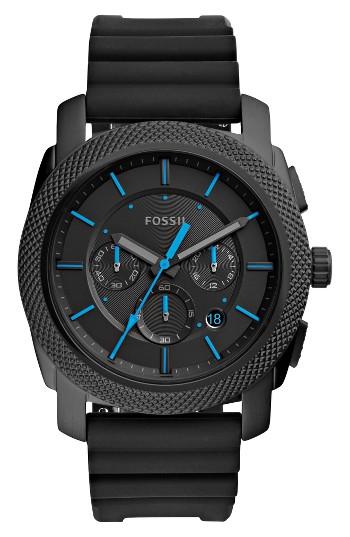 Men's Fossil Machine Chronograph Silicone Strap Watch, 45mm