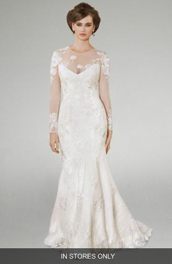 Women's Matthew Christopher Kelli Illusion Lace Silk Trumpet Gown
