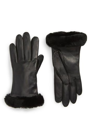 Women's Ugg Classic Leather Tech Gloves With Genuine Shearling Trim