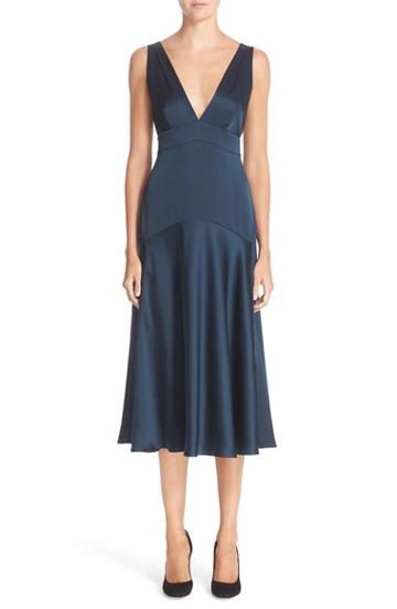 Women's Nordstrom Signature And Caroline Issa Double V-neck Hammered Silk Dress