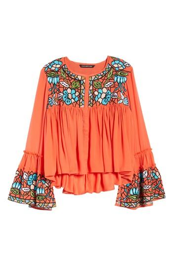 Women's Kas New York Malo Embroidered Button Blouse - Coral