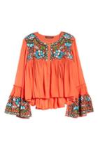 Women's Kas New York Malo Embroidered Button Blouse - Coral