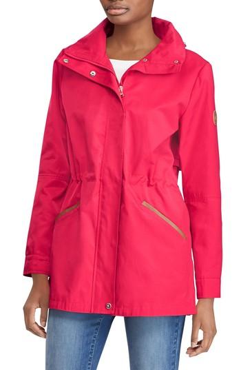 Women's Lauren Ralph Lauren Stowaway Hood Drawstring Waist Anorak - Red