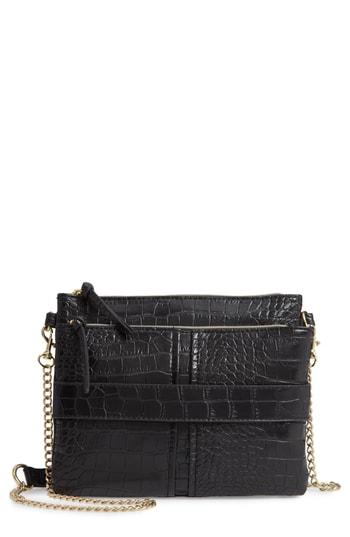 Leith Croc Embossed Double Pouch Crossbody Bag - Black