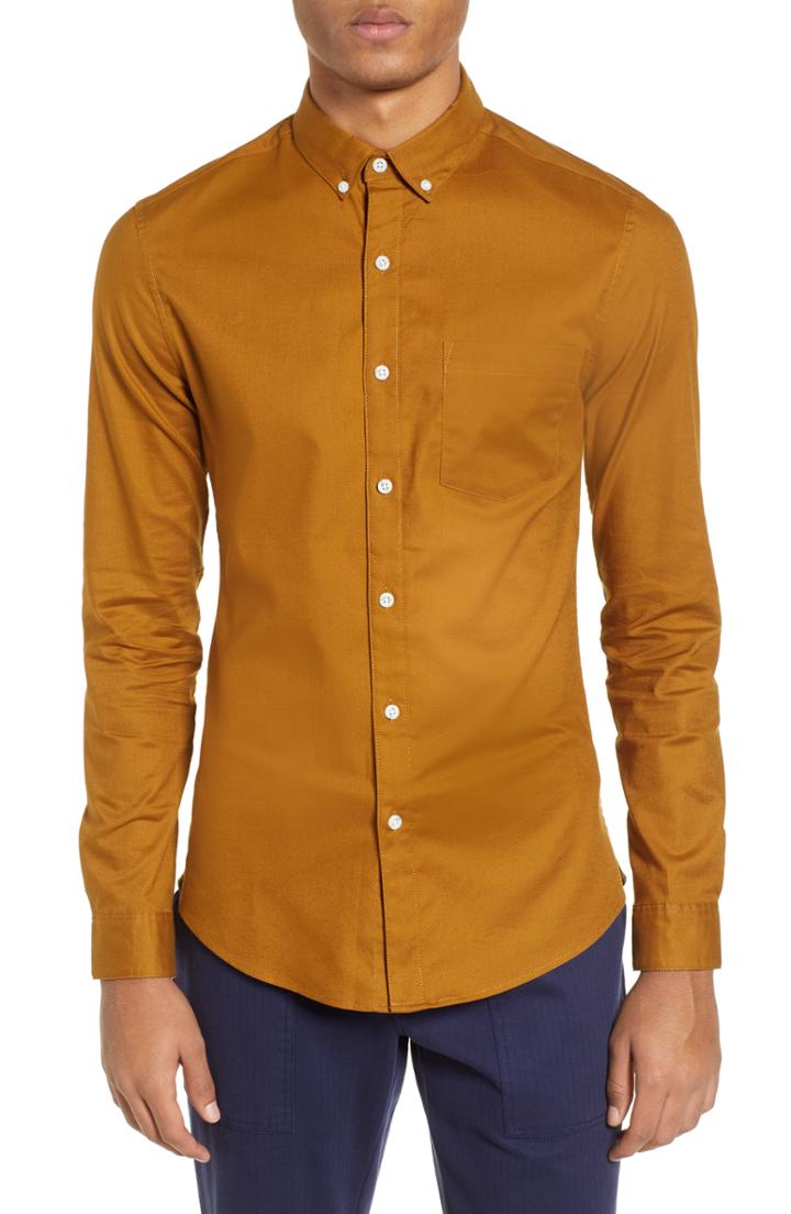 Men's Topman Classic Fit Oxford Shirt, Size - Yellow