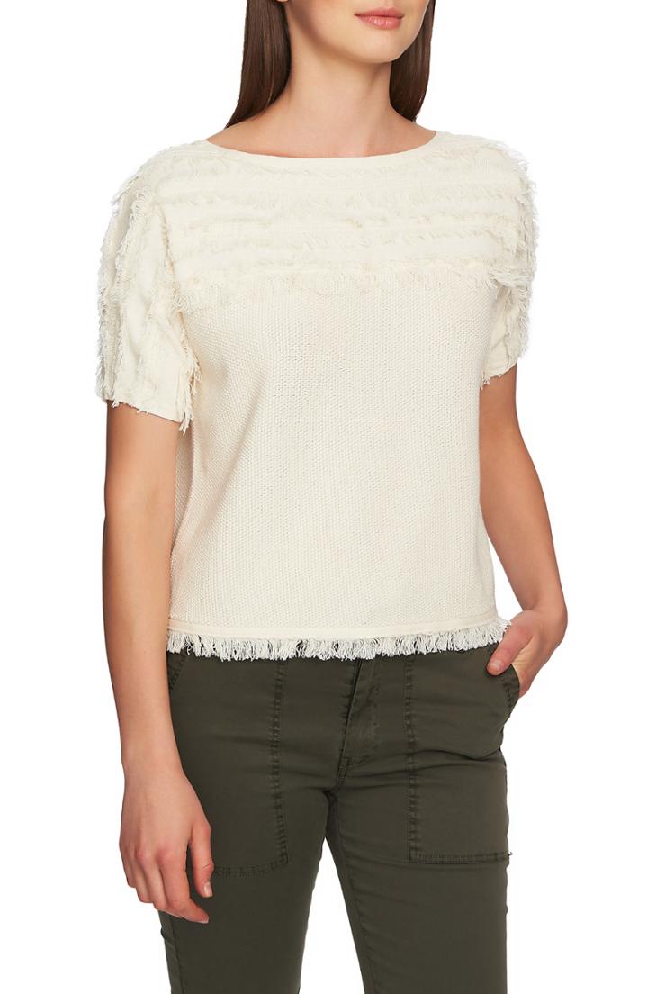 Women's 1.state Raw Edge Combed Cotton Sweater, Size - White