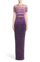 Women's Pamella Roland Signature Sequin Short Sleeve Column Gown - Purple