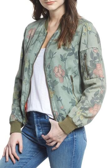 Women's Pam & Gela Floral Bomber Jacket, Size - Green