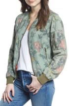 Women's Pam & Gela Floral Bomber Jacket, Size - Green