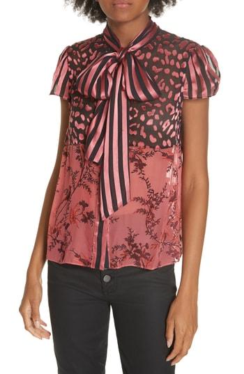 Women's Alice + Olivia Jeannie Bow Neck Blouse - Black