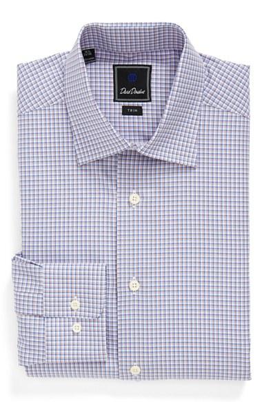 Men's David Donahue Trim Fit Check Dress Shirt .5 34/35 - Blue