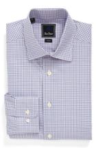 Men's David Donahue Trim Fit Check Dress Shirt .5 34/35 - Blue