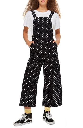 Women's Topshop Polka Dot Jumpsuit Us (fits Like 0) - Black