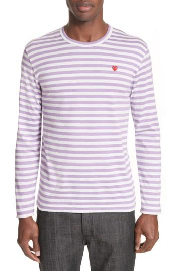 Men's Comme Des Garcons Play Long Sleeve Stripe Crewneck T-shirt - Blue