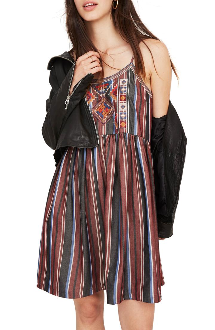 Women's Madewell Embroidered Stripe Babydoll Cami Dress - Black