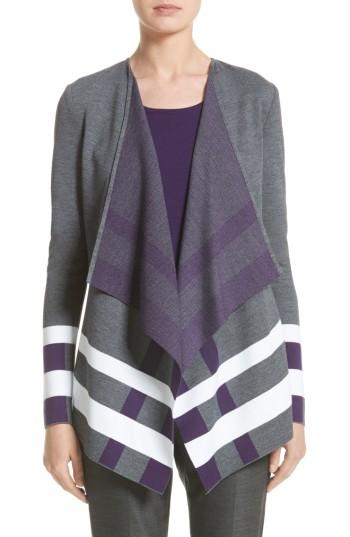 Women's St. John Collection Milano Knit Jacquard Drape Front Jacket - Grey