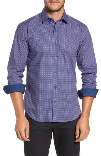 Men's Bugatchi Trim Fit Weave Print Sport Shirt, Size - Blue