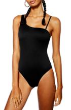Women's Topshop Ribbed One-shoulder One-piece Swimsuit Us (fits Like 2-4) - Black