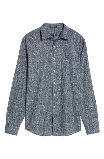 Men's Gant Regular Fit Tweed Print Sport Shirt, Size - Blue