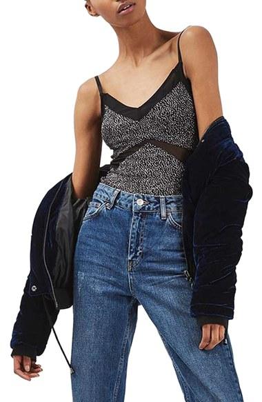 Women's Topshop Glitter Mesh Bodysuit
