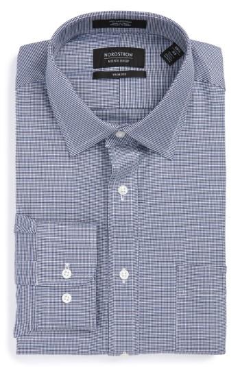 Men's Nordstrom Men's Shop Trim Fit Textured Dress Shirt - 32/33 - Blue