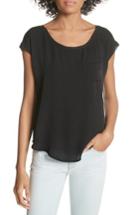 Women's Joie Hina Silk Pocket Top, Size - Black