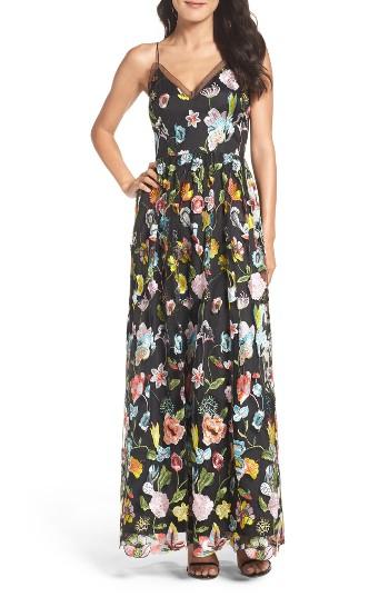 Women's Aidan By Aidan Mattox Embroidered Gown - Black