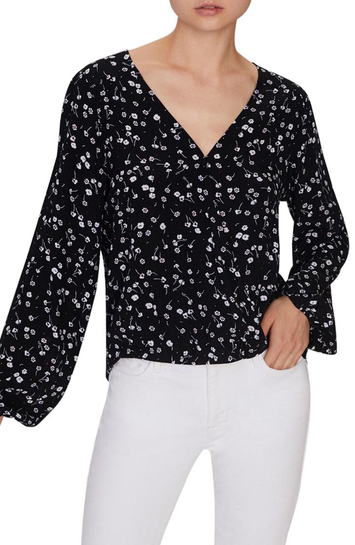 Petite Women's Sanctuary Cori Blouson Sleeve Surplice Blouse P - Black