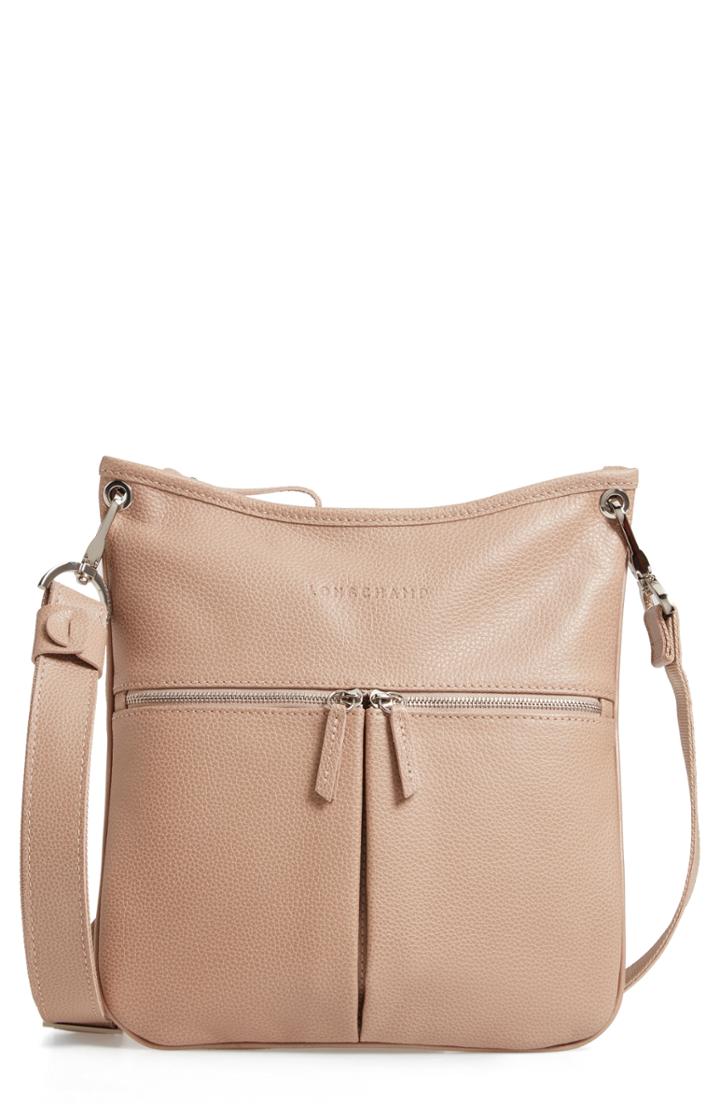 Longchamp 'veau' Leather Crossbody Bag - Beige