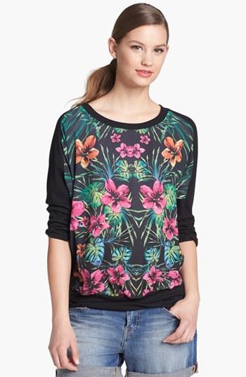 Pleione 'caliente' Floral Print Sweatshirt Tropical Print