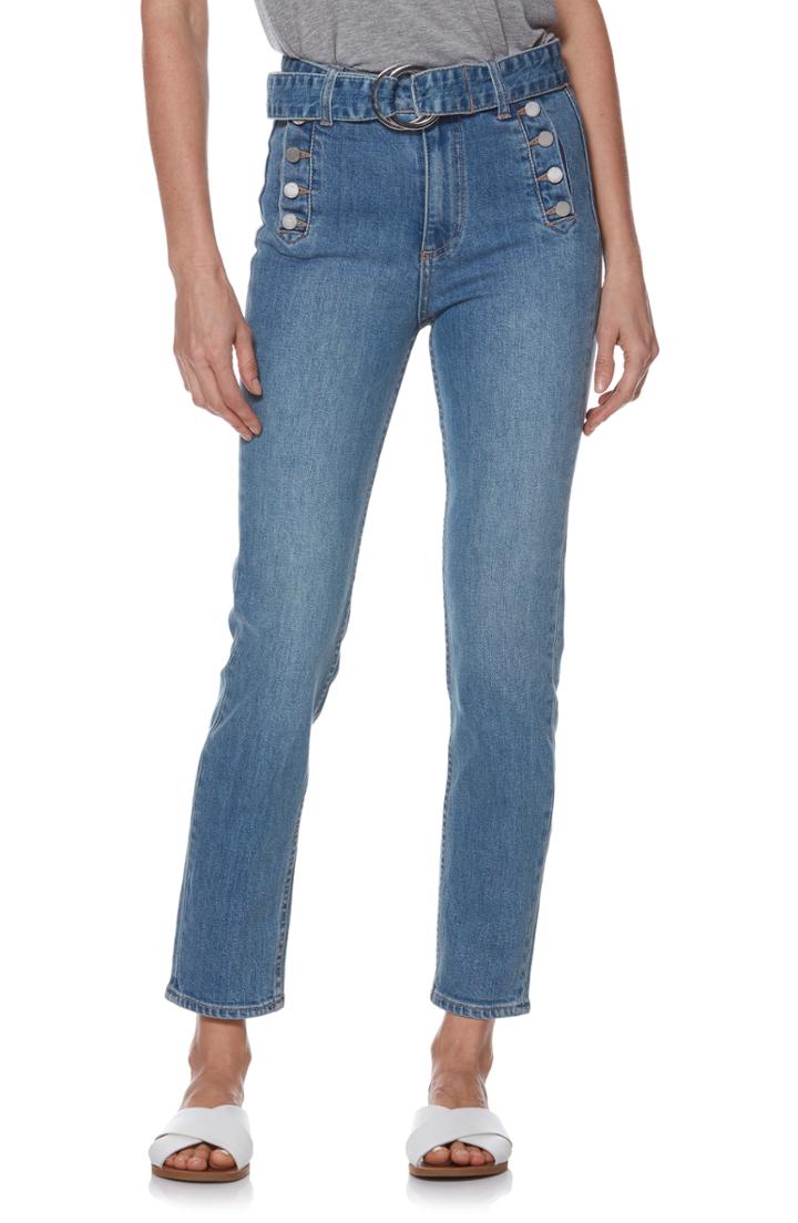 Women's Paige Sarah Belted High Waist Slim Jeans - Blue