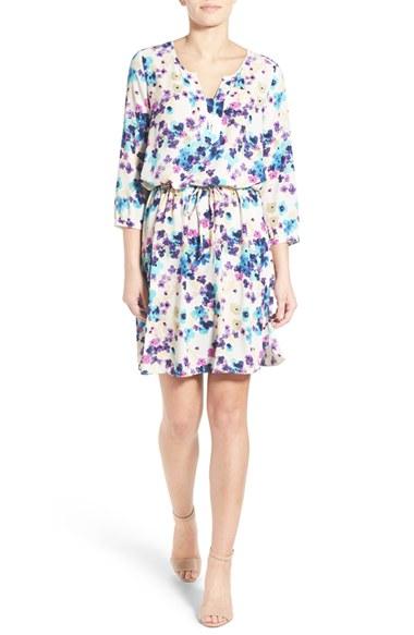 Women's Nydj 'alex' Pleat Back Drawstring Dress With Shaper - Blue