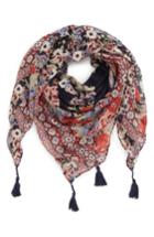 Women's David & Young Tassel Floral Scarf, Size - Blue