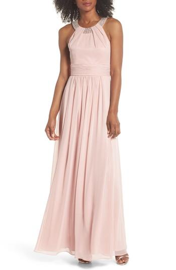 Women's Eliza J Beaded Halter Gown - Pink
